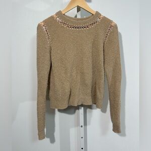VEDA Tan Alpaca Wool Blend Sweater – Medium – Open Stitch Detail